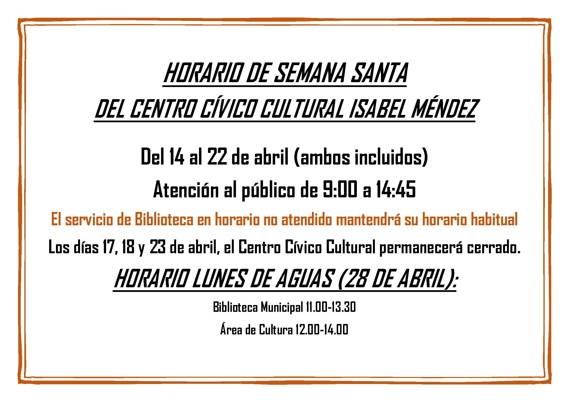 Horario de Semana Santa del CCC Isabel Méndez
