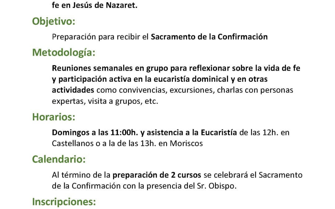 PREPARACIÓN AL SACRAMENTO DE LA CONFIRMACIÓN 2025-2026