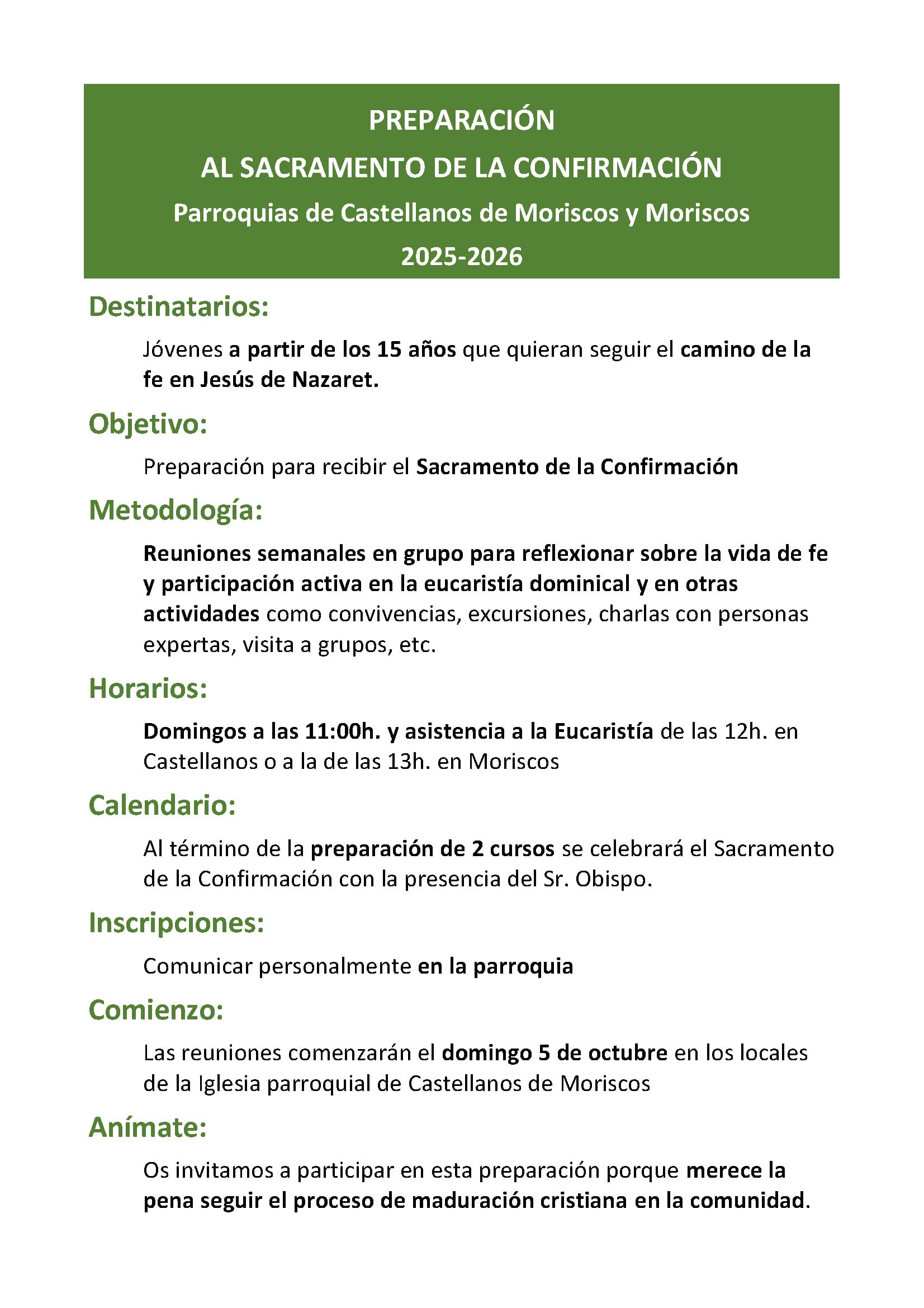 PREPARACIÓN AL SACRAMENTO DE LA CONFIRMACIÓN 2025-2026