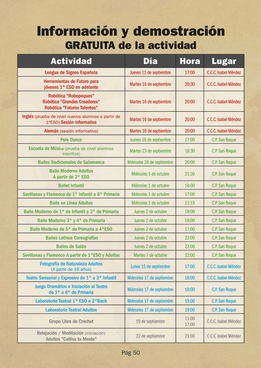 INFORMACIÓN Y DEMOSTRACIÓN GRATUITA DE ACTIVIDADES 25-26