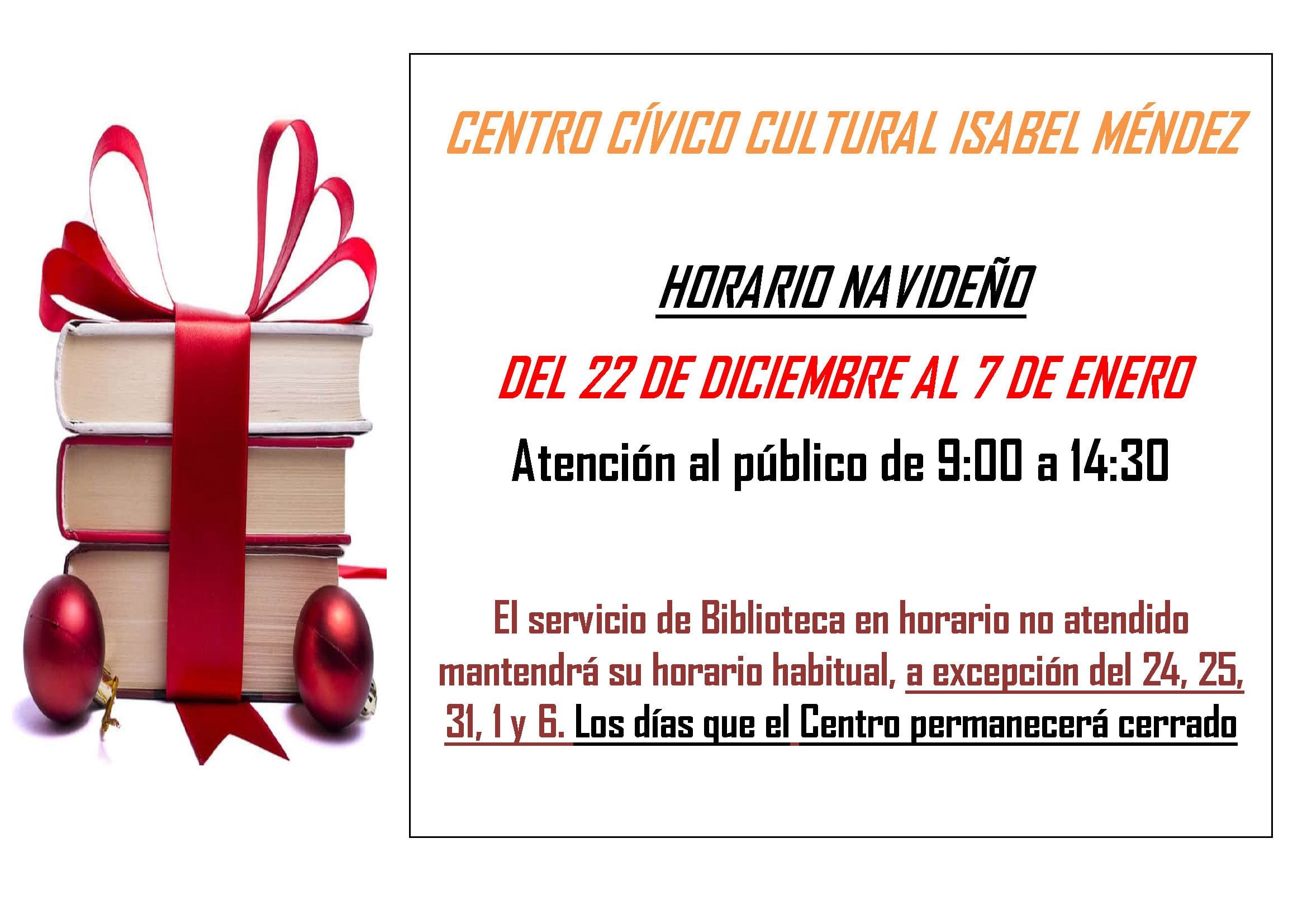 Horario de Navidad del CCC Isabel Méndez