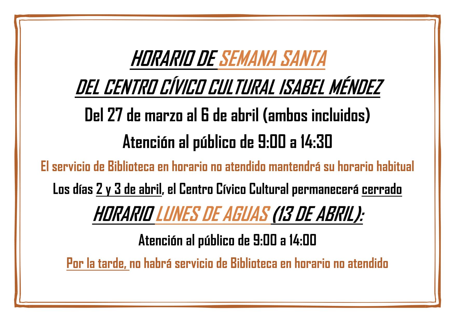 Horario de Semana Santa del CCC Isabel Méndez